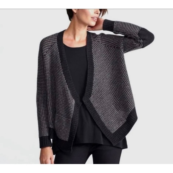 Eileen Fisher Womens Sz S Gray ITALIAN Yak Wool Cardigan Sweater Elbow Patch - Picture 1 of 10
